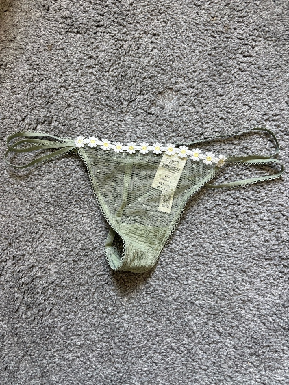 PINK Victoria's Secret Olive Green Daisy Trim Thong